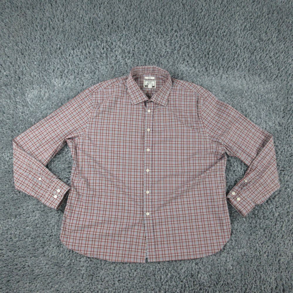 Jos A Bank Shirt Mens 2XB Gray Red Blue Plaid Stretch Slim Fit Long Sleeve